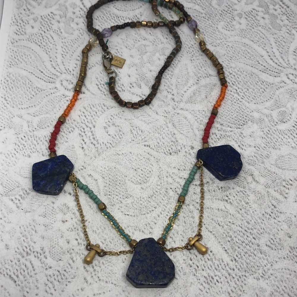 Artisan Designer Vella Moda Lapis Beaded Statement Necklace